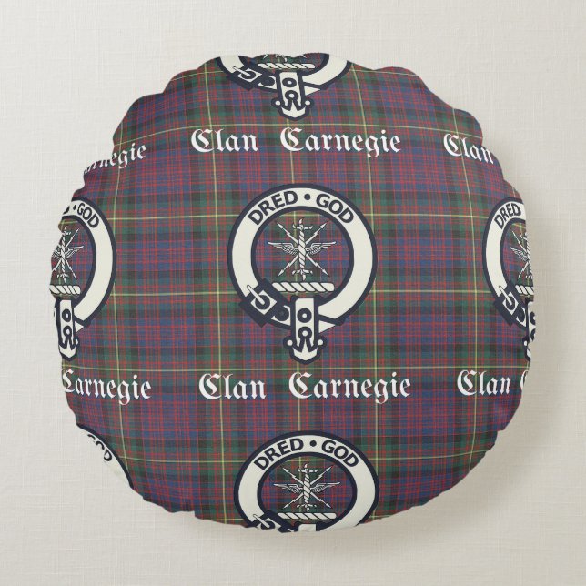 Cojín Redondo Cresta de Clan Carnegie Tartán (Anverso)