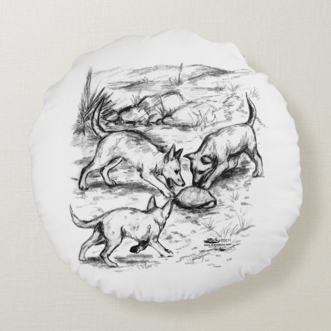 Cojín Redondo Crías de Coyote (Reverso)