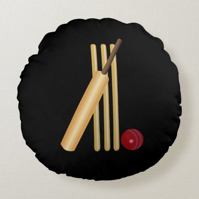 Cojín Redondo Cricket - Wicket, Bat y Ball (Anverso)