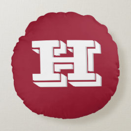 Cojín Redondo Crimson and White Varsity Letter Monogram