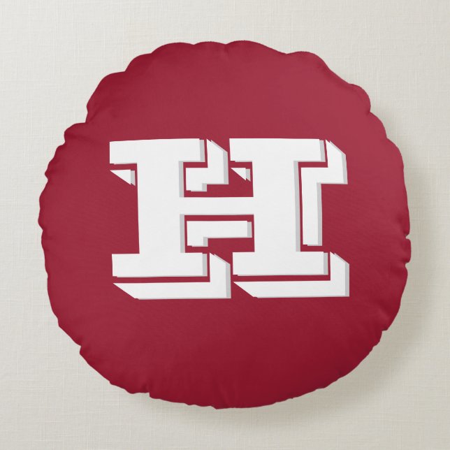 Cojín Redondo Crimson and White Varsity Letter  Monogram  (Anverso)