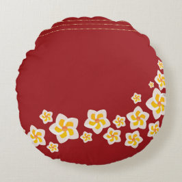 Cojín Redondo Crimson Bloom: Tropical Plumeria Round
