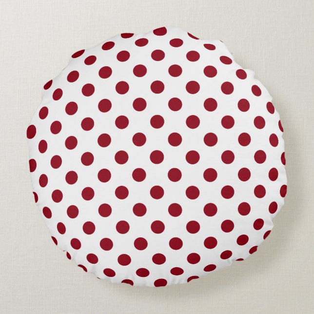 Cojín Redondo Crimson Red Polka Doce Círculos (Reverso)