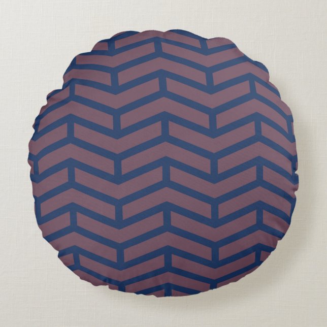 Cojín Redondo Crisp Sharp Flechas opuestas Chevron Azul rosado (Anverso)