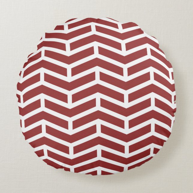 Cojín Redondo Crisp Sharp Flechas opuestas Chevron Blanco Rojo (Anverso)