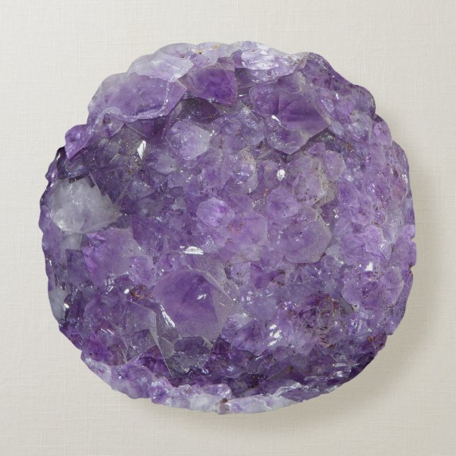 Cojín Redondo Cristales curativos Amethyst púrpuras hermosos (Anverso)