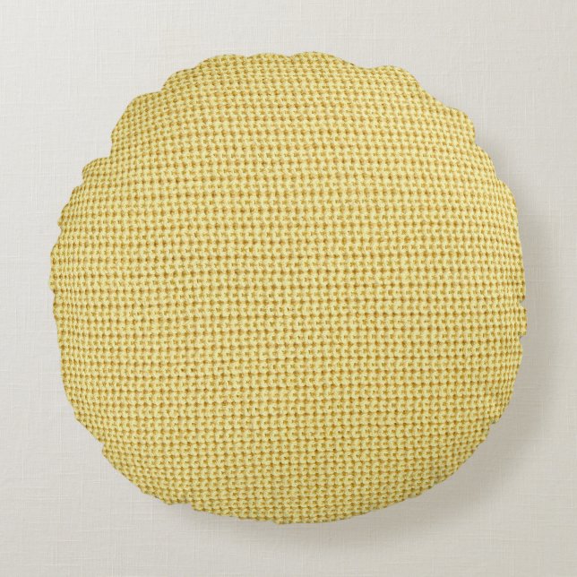 Cojín Redondo Crochet de primavera: arte textil amarillo. (Anverso)
