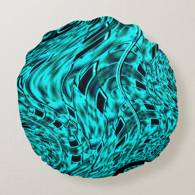 Cojín Redondo Crooked squares mirrored in cyan image Image (Reverso)