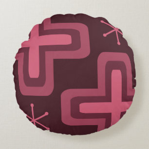 Cojín Redondo Cruces modernos de mediados del siglo XX Rojo oscu