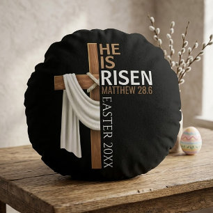 Cojín Redondo Cruz de Pascua Vintage Personalizada Él ha Resucit