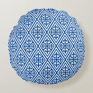 Cojín Redondo Cruz medieval Damasco - Cobalto azul y blanco