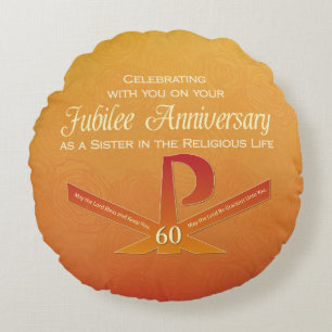 Cojín Redondo Cruz Nun Pax del 60º Aniversario Jubileo, Naranja