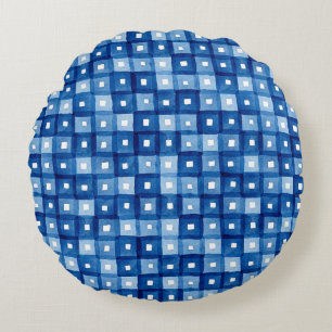 Cojín Redondo Cuadrados Azules, Mosaico Seamless Watercolor.