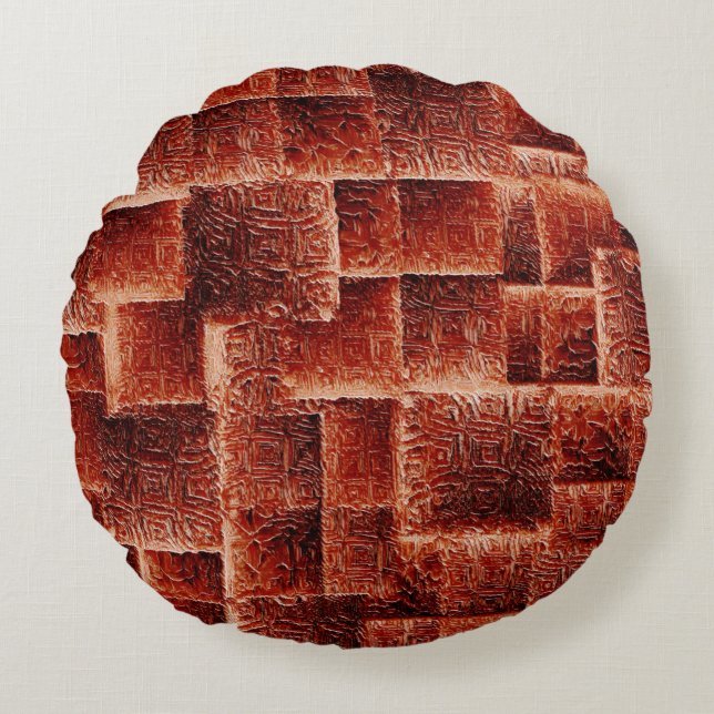 Cojín Redondo Cuadrados con textura de pared roja oscura y clara (Anverso)