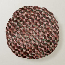 Cojín Redondo Cuadrados de cuadros rojos sometidos a un extraño 