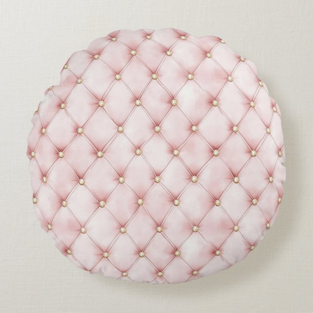 Cojín Redondo Cuadrados de oro rosa bonito   (Anverso)