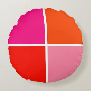 Cojín Redondo Cuadrados Rosa y Naranja