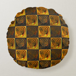 Cojín Redondo Cuadrados y círculos amarillentos en mosaico rústi