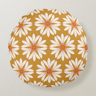 Cojín Redondo Cuadrícula floral esquelética: oro, rojo, marfil