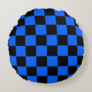 Cojín Redondo Cuadro Escocés Azul Negro