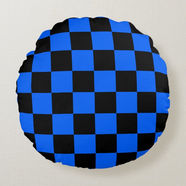 Cojín Redondo Cuadro Escocés Azul Negro (Anverso)