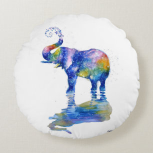 Cojín Redondo Cuadros acuáticos de elefantes felices