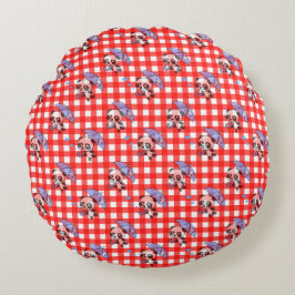 Cojín Redondo Cuadros rojos lindos de gingham