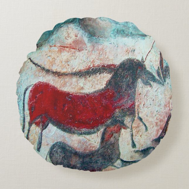 Cojín Redondo "Cuadros rupestres de Lascaux" (Anverso)