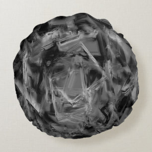 Cojín Redondo Cuadros torcidos, "pinceles" grises y negros