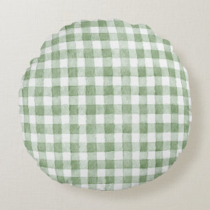 Cojín Redondo Cuadros verdes crema blancos Rayas rojas