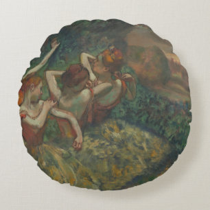 Cojín Redondo Cuatro bailarinas, pintura impresionista, Edgar De