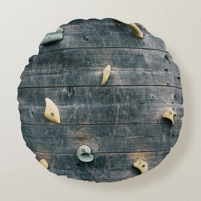 Cojín Redondo Cuatro decoraciones de madera marrón en la pared (Anverso)