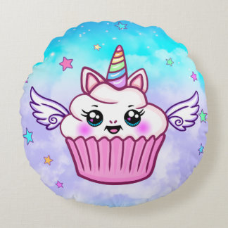 Cojín Redondo Cubierta de unicornio arcoiris suave Kawaii redond