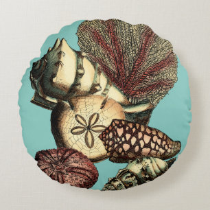 Cojín Redondo Cubierta turquesa y colección de corales rojos