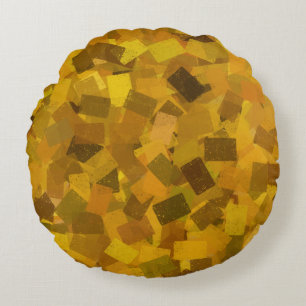 Cojín Redondo Cubismo Amarillo Marrón Verde Patrón Abstracto