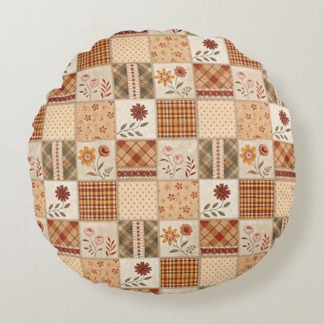 Cojín Redondo Cubrecama Floral de Patchwork de Otoño &  (Anverso)