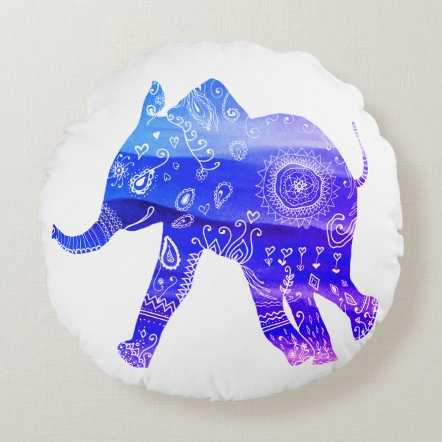 Cojín Redondo Cuchillo redondo de poliéster de Mandala ElepBrush (Anverso)