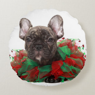 Cojín Redondo Cuello del navidad del bulldog que lleva francés