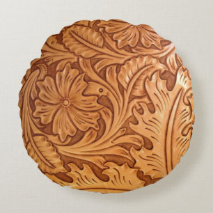 Cojín Redondo Cuero de campo rubio-marrón-occidental