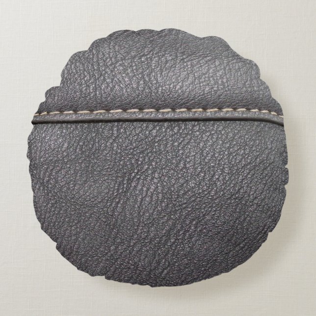 Cojín Redondo Cuero negro cosido con punzonado blanco (Anverso)