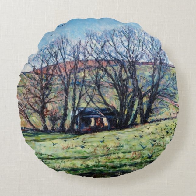 Cojín Redondo Cuervos que suben 2009 (Anverso)