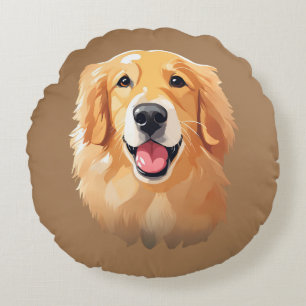 Cojín Redondo Cuidada goldenretriever Perro Happy Face Expressio