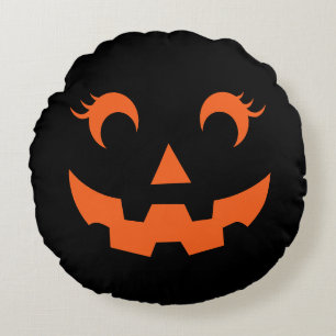 Cojín Redondo Cuidada Halloween Jack O'Lantern Pumpkin Face Blac