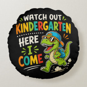 Cojín Redondo Cuidado jardín de infancia aquí vengo Dino