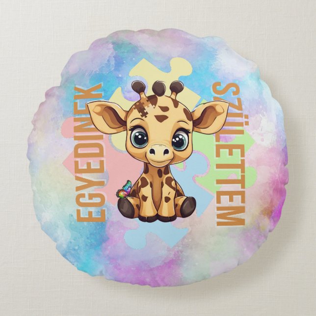 Cojín Redondo Cuki affirmációk | SNI Zsiráf | Egyedinek (Anverso)