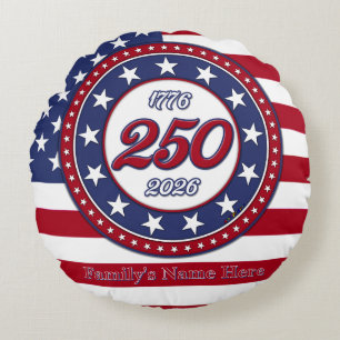 Cojín Redondo Cumpleaños 250 de América con bandera de EE. UU.