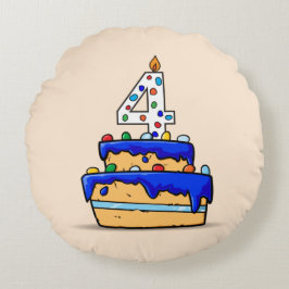 Cojín Redondo Cumpleaños 4 del niño, 4 en pastel azul dulce