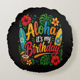 Cojín Redondo Cumpleaños Aloha Hibisco Hawái