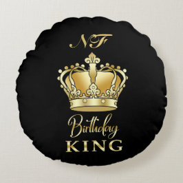 Cojín Redondo Cumpleaños King Gold Crown Royal Monogram Luxury