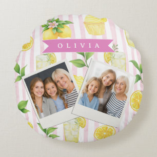 Cojín Redondo Cupcake de limonada de acuarela personalizada con 